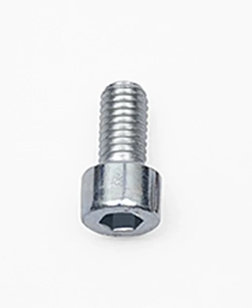 Nahaufnahme einer verzinkten Zylinderkopfschraube M8x16 mit Innen-Sechskant, ideal für sichere Schutzvorrichtungen, vor Weiss.