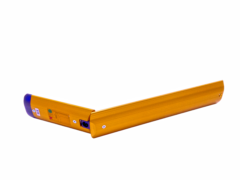 Gelbe, L-förmige Messerwellenverdeckung zweiteilig 515 (371) mit Tastern und Schalter, Schutzvorrichtung für Holzbearbeitung.