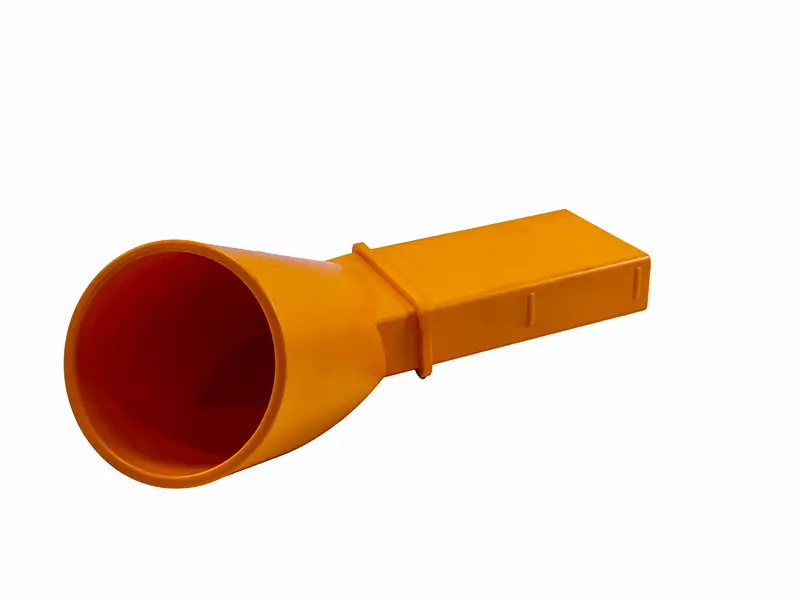 Leuchtend oranger Absaugstutzen für Schutzhaube S 91, rund-oval mit Griff, ideal für Absauganlage im Arbeitsschutz.