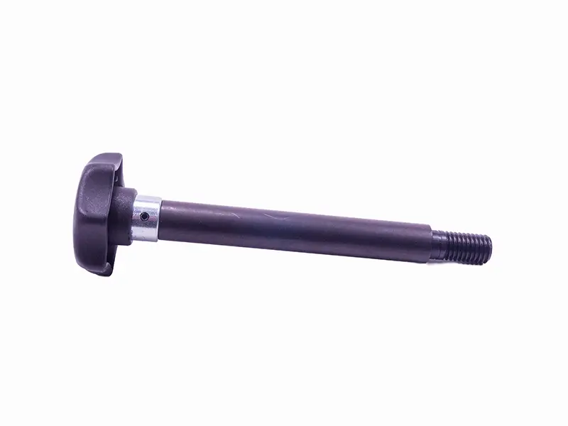 Nahaufnahme des Bolzens mit Sterngriff (695) aus schwarzem Metall für Schutzeinrichtungen, vor weißem Hintergrund.