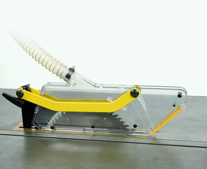 Schutz- und Absaughaube S 315 für Kreissägen, transparent mit gelbem Griff und Absaugschlauch, Blatt-Ø 250-315 mm.