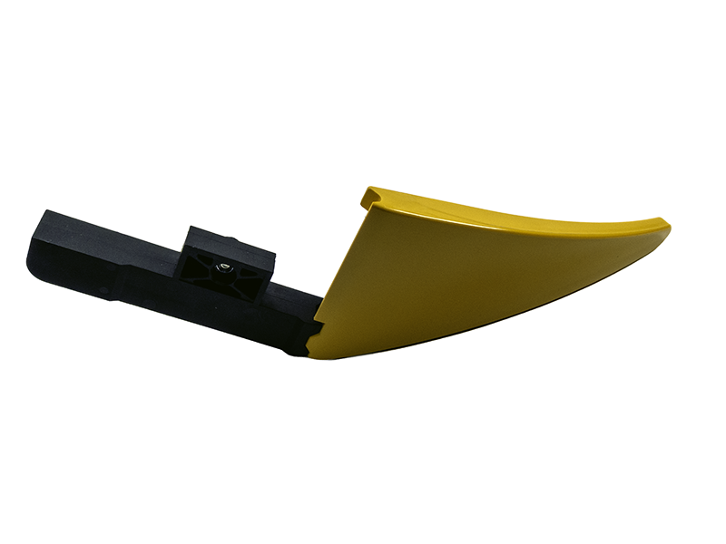 Einlaufsystem mit breitem Einlaufschnabel 12925, Kunststoff-Geleitschiene gelb-schwarz, einzeln auf weissem Hintergrund.