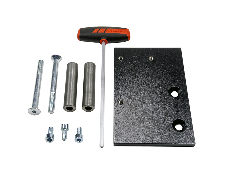 Metall Montageset: 2 Schrauben, Abstandhuelsen, 3 Muttern, T-Griff-Inbusschluessel, Anschlussplatte 1737 (2 Loch), FS 520.