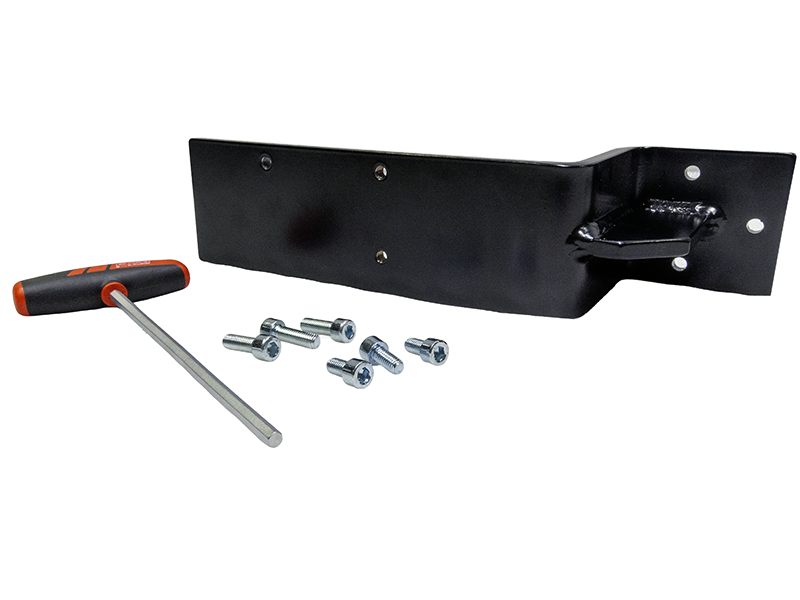 Suvamatic-Set 14455: schwarzer Anschlagwinkel, sechs Silber-Schrauben, roter T-Griff-Inbusschlüssel auf Weiss.