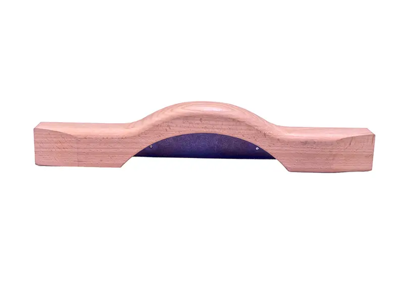 Druckschuh mit verlängerter Auflage (14979), ergonomischem Holzgriff und Schleifleiste für eine sichere Führung bei der Holzbearbeitung.