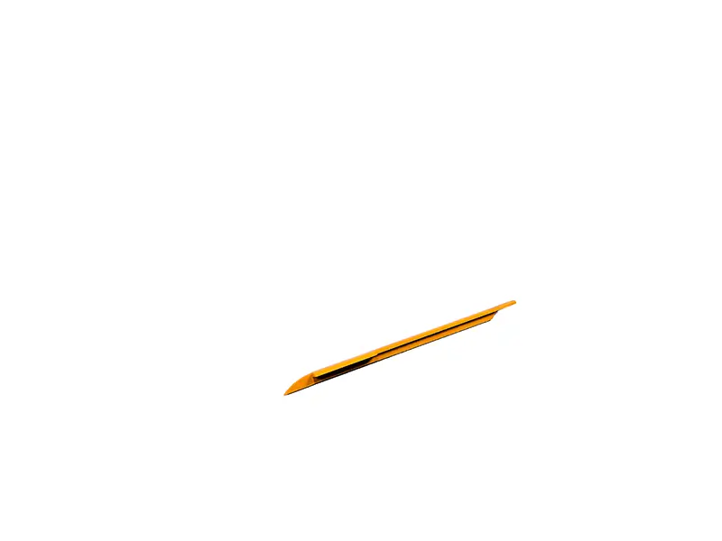 Ein einzelner orangefarbener Reifenheber mit schräger Spitze auf weißem Hintergrund, ideal zum Ein- oder Ausbau der Einlage rechts (27127).