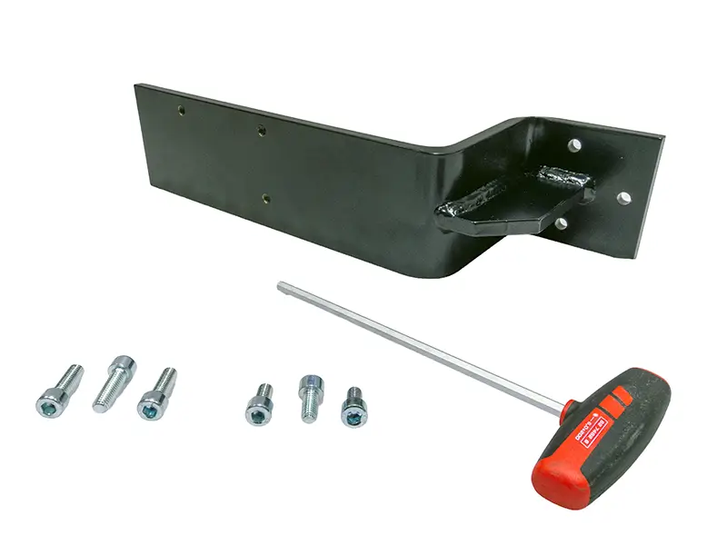 Suvamatic-Set 14425 mit schwarzem SCM-Metallwinkel, Montageloechern, vier Bolzen, rotem Innensechskantschluessel.