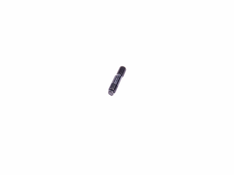 Kleiner schwarzer Metall-Gewindestift, exzentrischer Zapfen 833, für Schutzsysteme, isoliert auf weissem Hintergrund.