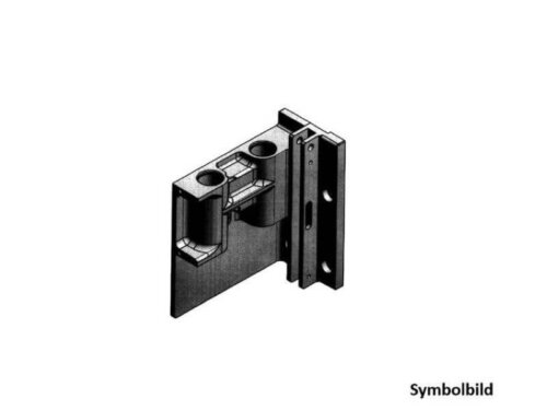 Schwarz-weiße Zeichnung eines Metallwinkelhalters mit Bohrlöchern und Langlöchern, Symbolbild unten rechts, ideal für die Arbeitssicherheit.