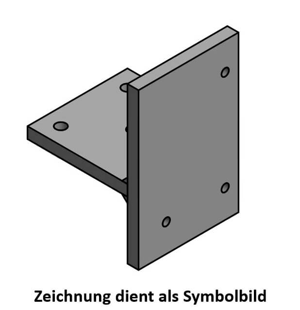 3D-Zeichnung eines L-förmigen Metallwinkels mit Befestigungsbohrungen, als Suvamatic-Montagehalterung (43151), Symbolbild.